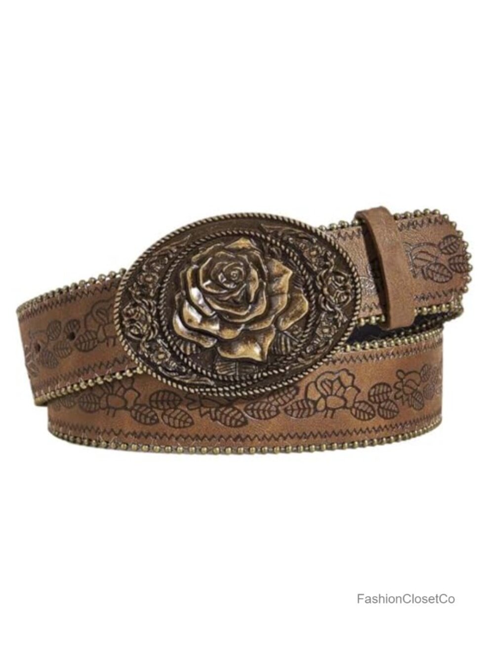Western Belt with Heart Embossed Buckle Vintage PU Leather Cowgirl Belt for